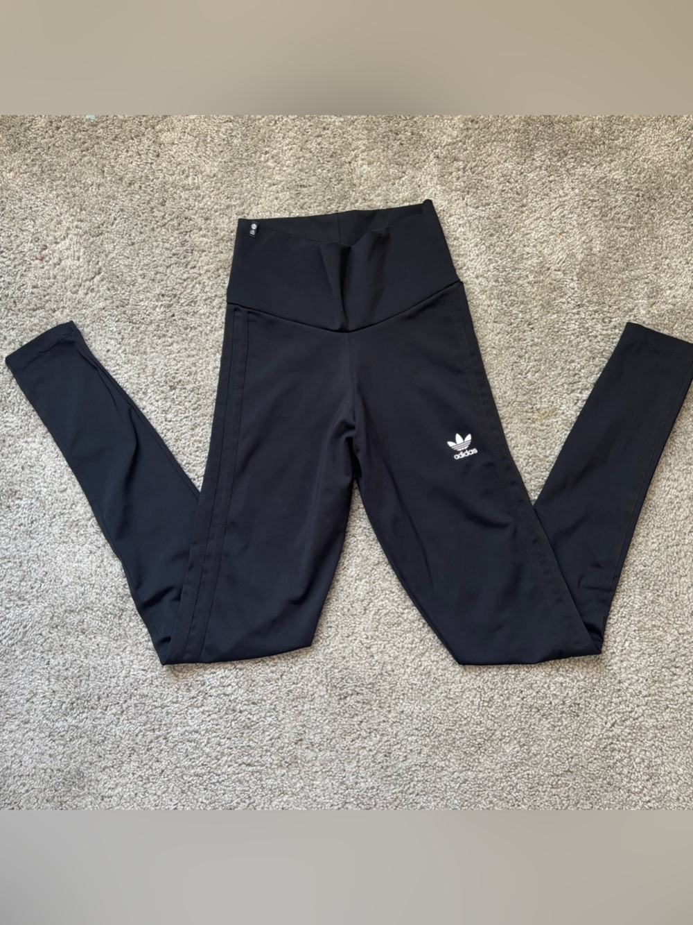 Adidas Black 3-Stripes Leggings HC2067 High Rise Activewear Yoga - Picture 2 of 8